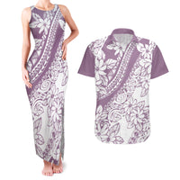 Polynesia Couples Matching Tank Maxi Dress and Hawaiian Shirt Polynesian Tropical Flowers Purple Pastel Vibes - Wonder Print Shop