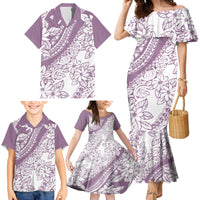 Polynesia Family Matching Mermaid Dress and Hawaiian Shirt Polynesian Tropical Flowers Purple Pastel Vibes - Wonder Print Shop