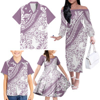 Polynesia Family Matching Off Shoulder Long Sleeve Dress and Hawaiian Shirt Polynesian Tropical Flowers Purple Pastel Vibes - Wonder Print Shop