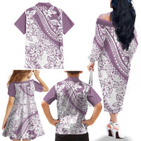 Polynesia Family Matching Off Shoulder Long Sleeve Dress and Hawaiian Shirt Polynesian Tropical Flowers Purple Pastel Vibes - Wonder Print Shop