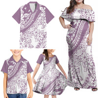 Polynesia Family Matching Off Shoulder Maxi Dress and Hawaiian Shirt Polynesian Tropical Flowers Purple Pastel Vibes - Wonder Print Shop