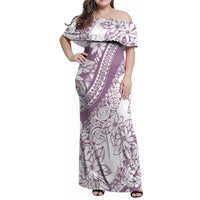 Polynesia Family Matching Off Shoulder Maxi Dress and Hawaiian Shirt Polynesian Tropical Flowers Purple Pastel Vibes - Wonder Print Shop