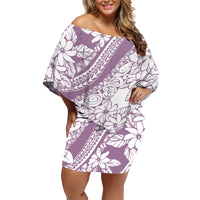 Polynesia Family Matching Off Shoulder Short Dress and Hawaiian Shirt Polynesian Tropical Flowers Purple Pastel Vibes - Wonder Print Shop