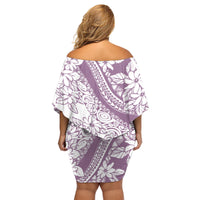 Polynesia Family Matching Off Shoulder Short Dress and Hawaiian Shirt Polynesian Tropical Flowers Purple Pastel Vibes - Wonder Print Shop