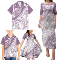 Polynesia Family Matching Puletasi Dress and Hawaiian Shirt Polynesian Tropical Flowers Purple Pastel Vibes - Wonder Print Shop