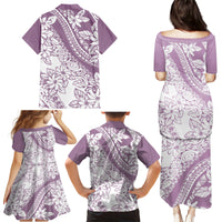 Polynesia Family Matching Puletasi Dress and Hawaiian Shirt Polynesian Tropical Flowers Purple Pastel Vibes - Wonder Print Shop