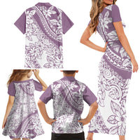 Polynesia Family Matching Short Sleeve Bodycon Dress and Hawaiian Shirt Polynesian Tropical Flowers Purple Pastel Vibes - Wonder Print Shop