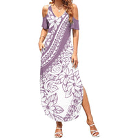 Polynesia Family Matching Summer Maxi Dress and Hawaiian Shirt Polynesian Tropical Flowers Purple Pastel Vibes - Wonder Print Shop