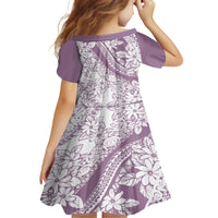 Polynesia Kid Short Sleeve Dress Polynesian Tropical Flowers Purple Pastel Vibes - Wonder Print Shop