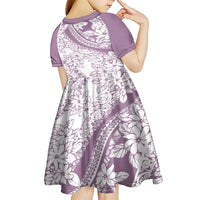 Polynesia Kid Short Sleeve Dress Polynesian Tropical Flowers Purple Pastel Vibes - Wonder Print Shop
