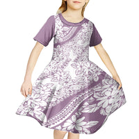 Polynesia Kid Short Sleeve Dress Polynesian Tropical Flowers Purple Pastel Vibes - Wonder Print Shop
