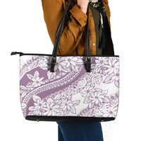 Polynesia Leather Tote Bag Polynesian Tropical Flowers Purple Pastel Vibes - Wonder Print Shop