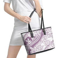 Polynesia Leather Tote Bag Polynesian Tropical Flowers Purple Pastel Vibes - Wonder Print Shop