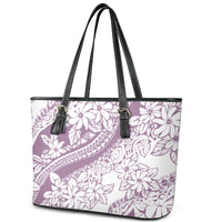 Polynesia Leather Tote Bag Polynesian Tropical Flowers Purple Pastel Vibes - Wonder Print Shop