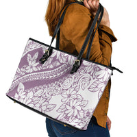 Polynesia Leather Tote Bag Polynesian Tropical Flowers Purple Pastel Vibes - Wonder Print Shop