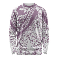 Polynesia Long Sleeve Shirt Polynesian Tropical Flowers Purple Pastel Vibes - Wonder Print Shop