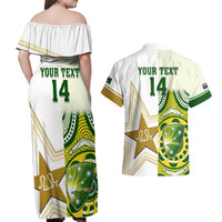 Custom Australia And Pakistan Cricket Couples Matching Off Shoulder Maxi Dress and Hawaiian Shirt Boxing Day 2023 Test Aussie With Shaheens - Wonder Print Shop