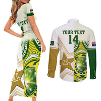 Custom Australia And Pakistan Cricket Couples Matching Short Sleeve Bodycon Dress and Long Sleeve Button Shirts Boxing Day 2023 Test Aussie With Shaheens - Wonder Print Shop