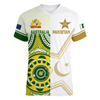 Custom Australia And Pakistan Cricket Women V Neck T Shirt Boxing Day 2023 Test Aussie With Shaheens - Wonder Print Shop