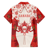 Christmas Canada Hockey Family Matching Short Sleeve Bodycon Dress and Hawaiian Shirt Merry Hockey-Mas Maple Leaves Pattern - Wonder Print Shop