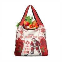 Christmas Canada Hockey Grocery Bag Merry Hockey-Mas Maple Leaves Pattern