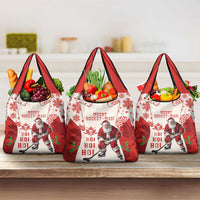 Christmas Canada Hockey Grocery Bag Merry Hockey-Mas Maple Leaves Pattern