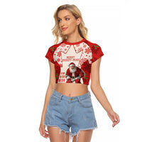 Christmas Canada Hockey Raglan Cropped T Shirt Merry Hockey-Mas Maple Leaves Pattern - Wonder Print Shop