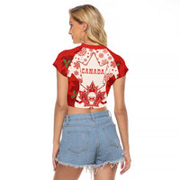 Christmas Canada Hockey Raglan Cropped T Shirt Merry Hockey-Mas Maple Leaves Pattern - Wonder Print Shop