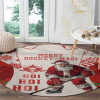 Christmas Canada Hockey Round Carpet Merry Hockey-Mas Maple Leaves Pattern