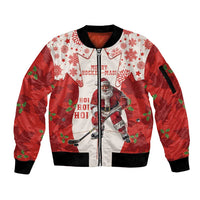 Christmas Canada Hockey Sleeve Zip Bomber Jacket Merry Hockey-Mas Maple Leaves Pattern - Wonder Print Shop