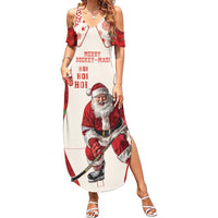 Christmas Canada Hockey Summer Maxi Dress Merry Hockey-Mas Maple Leaves Pattern - Wonder Print Shop