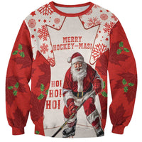 Christmas Canada Hockey Sweatshirt Merry Hockey-Mas Maple Leaves Pattern - Wonder Print Shop