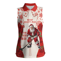 Christmas Canada Hockey Women Sleeveless Polo Shirt Merry Hockey-Mas Maple Leaves Pattern - Wonder Print Shop