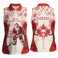 Christmas Canada Hockey Women Sleeveless Polo Shirt Merry Hockey-Mas Maple Leaves Pattern - Wonder Print Shop
