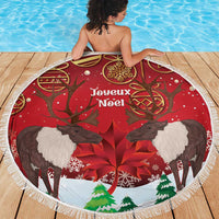 Christmas Canada Beach Blanket Joyeux Noel - Caribou With Maple Leaf - Wonder Print Shop