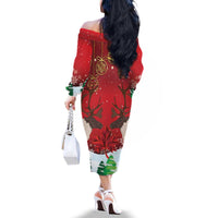 Christmas Canada Family Matching Off The Shoulder Long Sleeve Dress and Hawaiian Shirt Joyeux Noel - Caribou With Maple Leaf - Wonder Print Shop