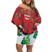Christmas Canada Family Matching Off Shoulder Short Dress and Hawaiian Shirt Joyeux Noel - Caribou With Maple Leaf - Wonder Print Shop