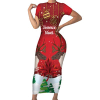 Christmas Canada Family Matching Short Sleeve Bodycon Dress and Hawaiian Shirt Joyeux Noel - Caribou With Maple Leaf - Wonder Print Shop