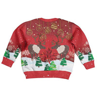 Christmas Canada Kid Ugly Christmas Sweater Joyeux Noel - Caribou With Maple Leaf - Wonder Print Shop