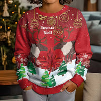 Christmas Canada Kid Ugly Christmas Sweater Joyeux Noel - Caribou With Maple Leaf - Wonder Print Shop