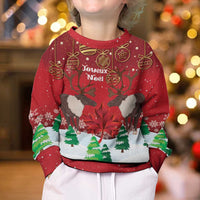 Christmas Canada Kid Ugly Christmas Sweater Joyeux Noel - Caribou With Maple Leaf - Wonder Print Shop