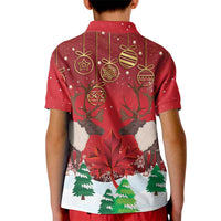 Christmas Canada Kid Polo Shirt Joyeux Noel - Caribou With Maple Leaf - Wonder Print Shop
