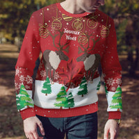 Christmas Canada Ugly Christmas Sweater Joyeux Noel - Caribou With Maple Leaf - Wonder Print Shop