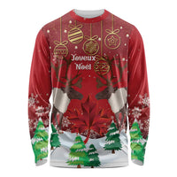 Christmas Canada Long Sleeve Shirt Joyeux Noel - Caribou With Maple Leaf - Wonder Print Shop
