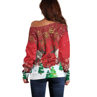 Christmas Canada Off Shoulder Sweater Joyeux Noel - Caribou With Maple Leaf - Wonder Print Shop