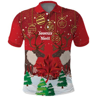Christmas Canada Polo Shirt Joyeux Noel - Caribou With Maple Leaf - Wonder Print Shop