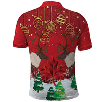 Christmas Canada Polo Shirt Joyeux Noel - Caribou With Maple Leaf - Wonder Print Shop