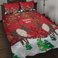Christmas Canada Quilt Bed Set Joyeux Noel - Caribou With Maple Leaf - Wonder Print Shop