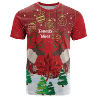Christmas Canada T Shirt Joyeux Noel - Caribou With Maple Leaf - Wonder Print Shop