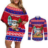 Custom Guam Christmas Couples Matching Off Shoulder Short Dress and Long Sleeve Button Shirt Guaman Santas Felis Pasgua - Wonder Print Shop
